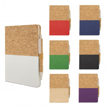 Еко тефтер со ластик и пенкало со плута, 82л линии